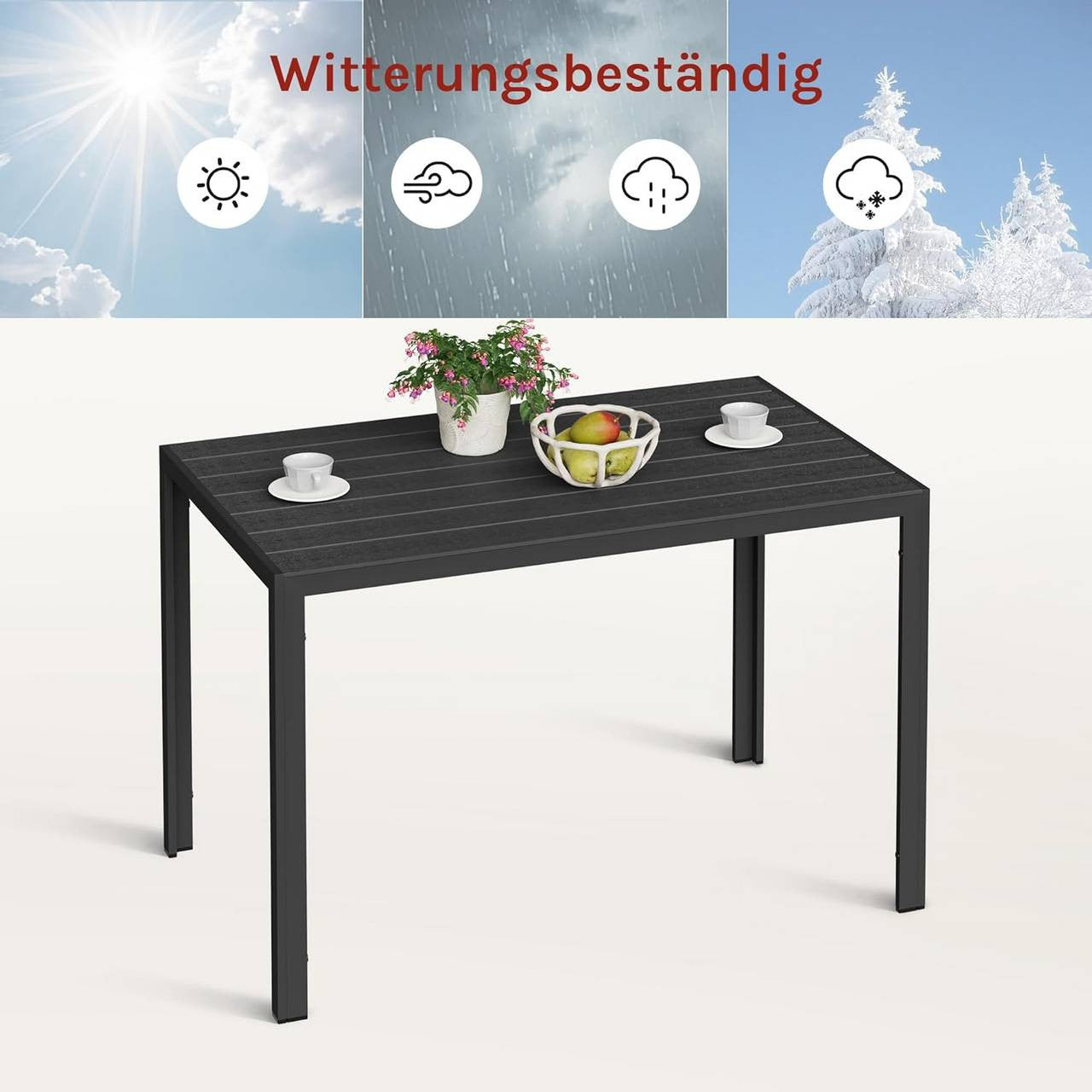 24goodz Outdoor Dining Table - Stylish and Versatile - Waterproof Surface - Aluminium and WPC - For 8-10 People - Black 116x74x70 cm