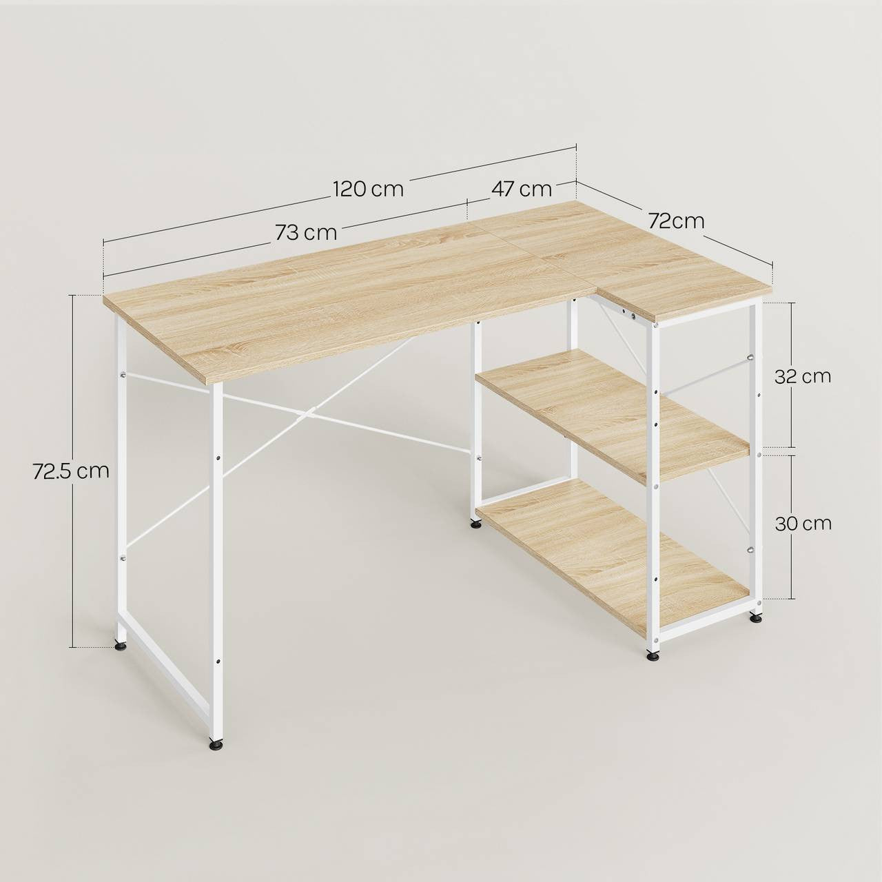 24goodz Office Desk - Stylish and Functional - MDF - For Home and Office - Light Oak + White - hei
