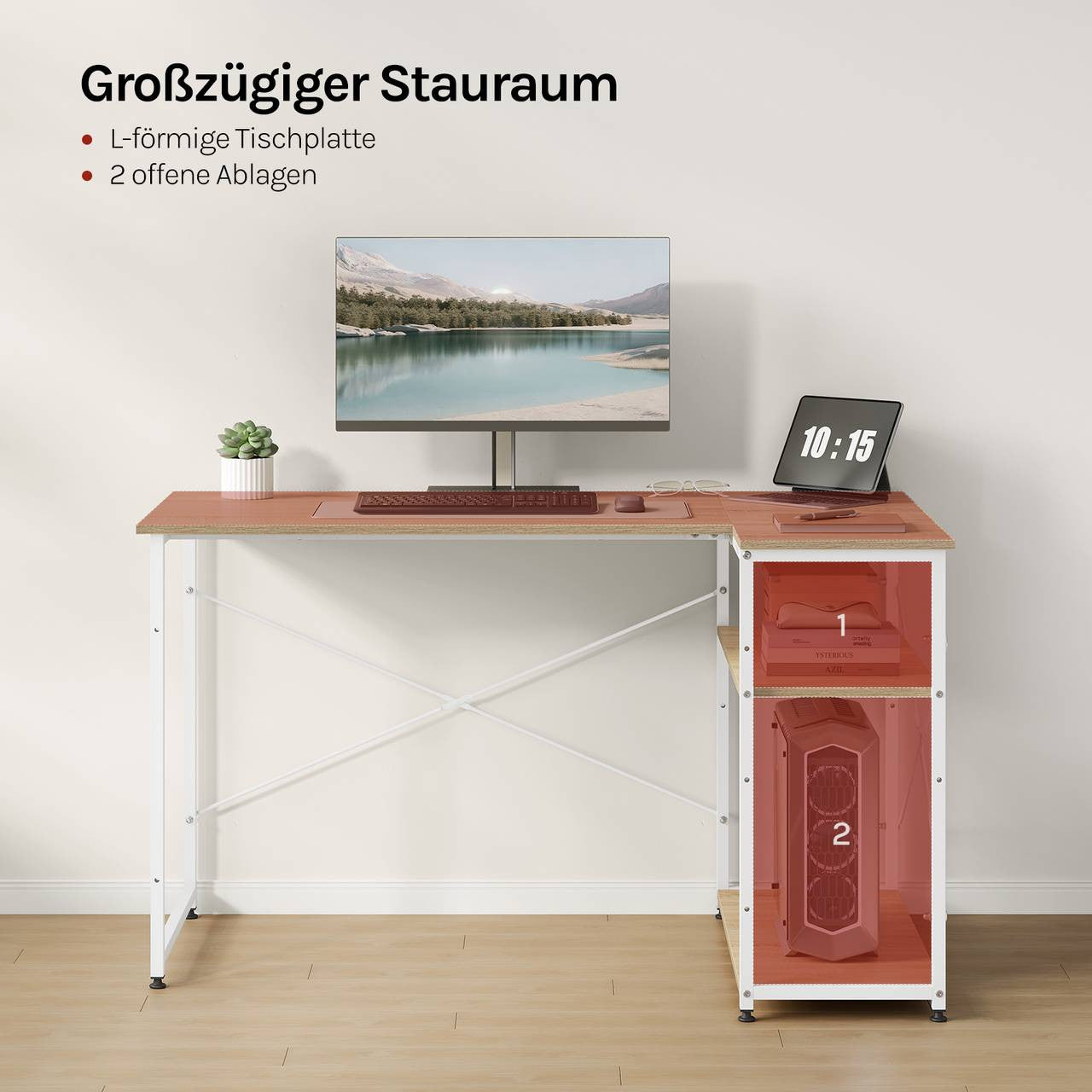 24goodz Office Desk - Stylish and Functional - MDF - For Home and Office - Light Oak + White - hei