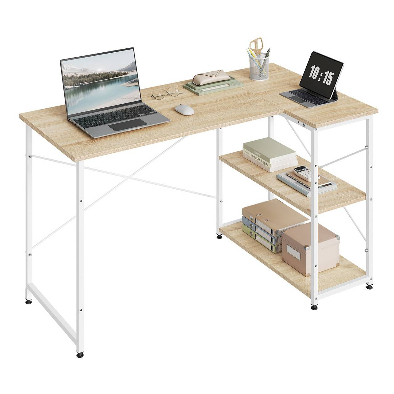 24goodz Office Desk - Stylish and Functional - MDF - For Home and Office - Light Oak + White - hei
