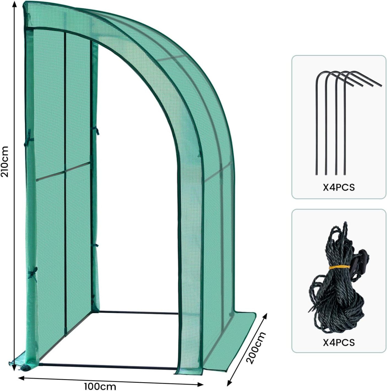 24goodz Greenhouse - Spacious Design - High-Quality PE Cover - 200x210x100 cm - White/Green