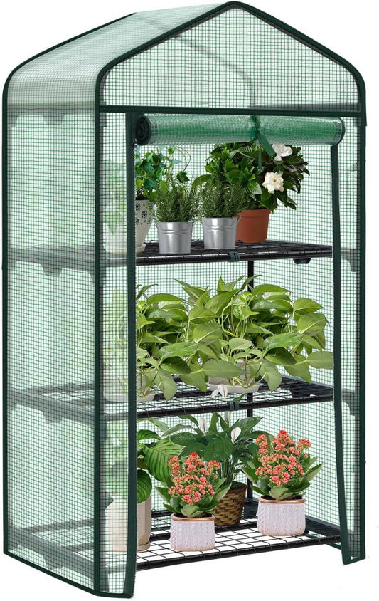 24goodz Mini Greenhouse - Durable & Stable - PE Fabric - For Garden Enthusiasts - White/Green 69x49x125/158 cm