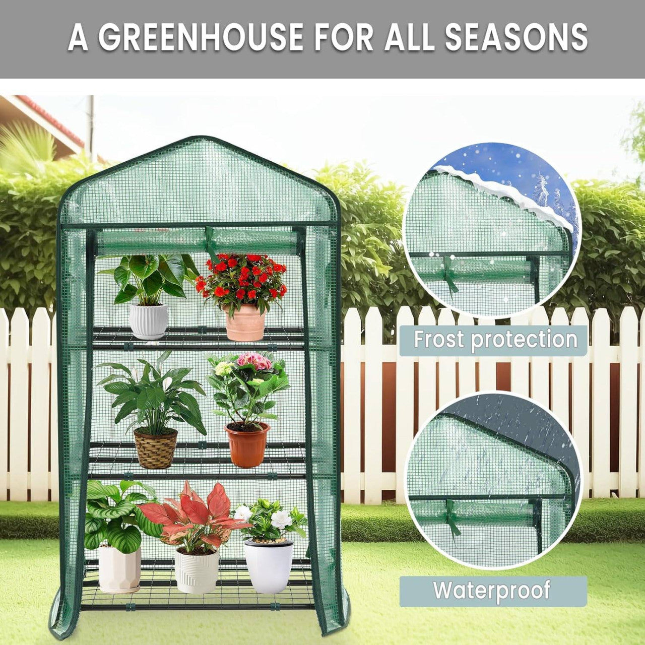 24goodz Mini Greenhouse - Durable & Stable - PE Fabric - For Garden Enthusiasts - White/Green 69x49x125/158 cm