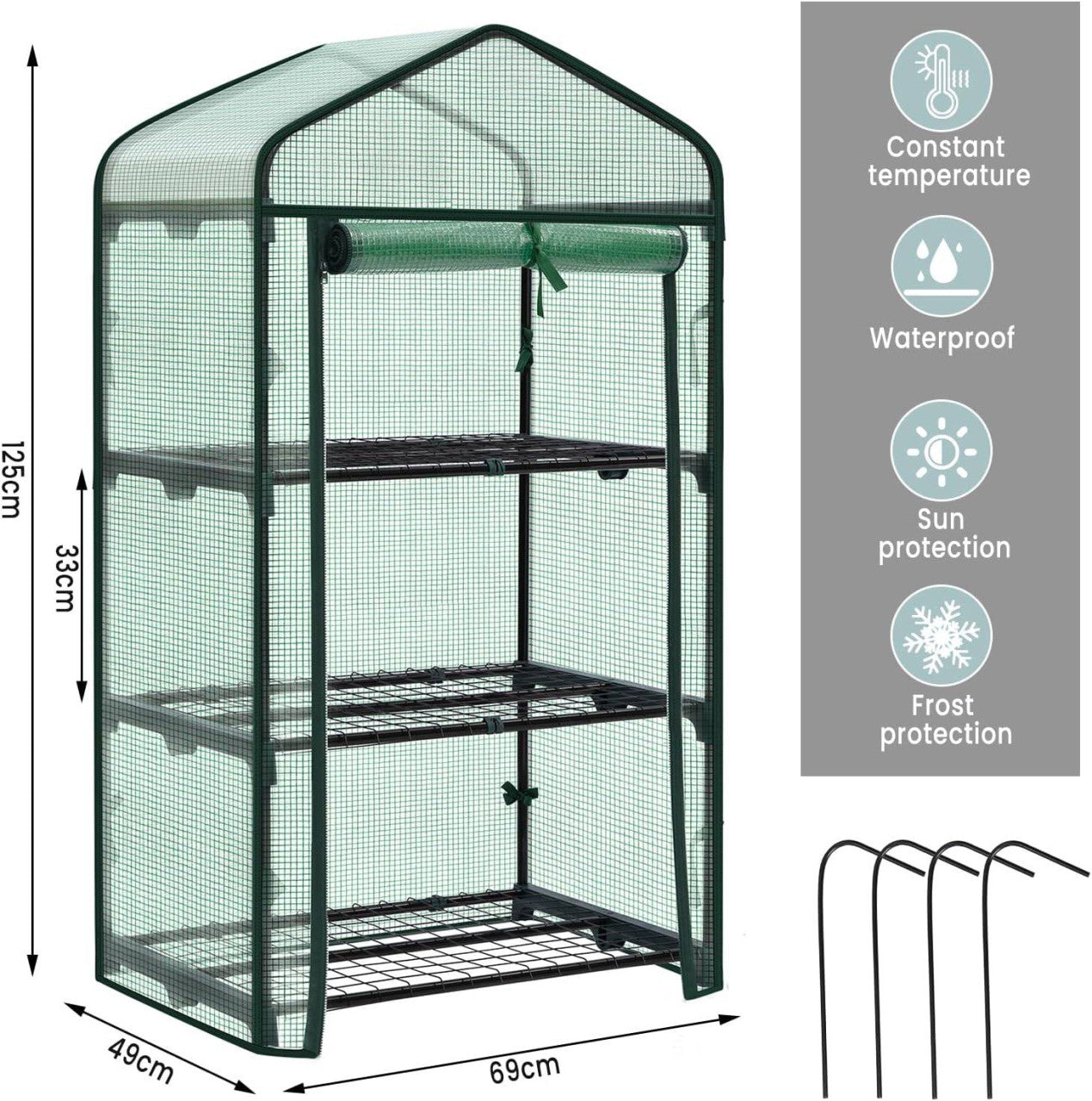 24goodz Mini Greenhouse - Durable & Stable - PE Fabric - For Garden Enthusiasts - White/Green 69x49x125/158 cm