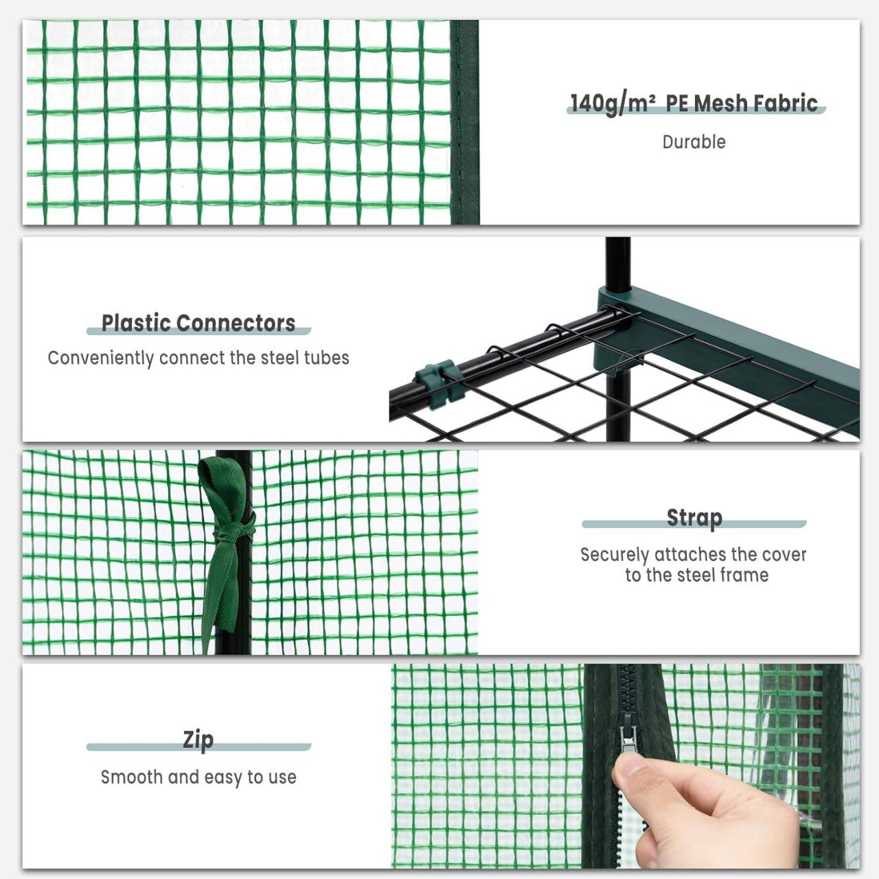 24goodz Mini Greenhouse - Durable & Stable - PE Fabric - For Garden Enthusiasts - White/Green 69x49x125/158 cm
