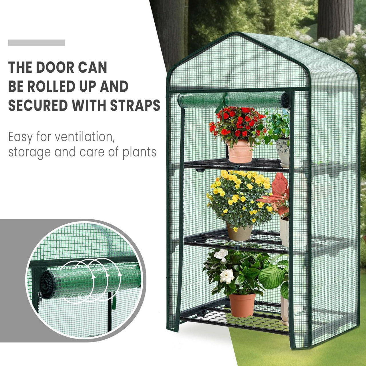 24goodz Mini Greenhouse - Durable & Stable - PE Fabric - For Garden Enthusiasts - White/Green 69x49x125/158 cm