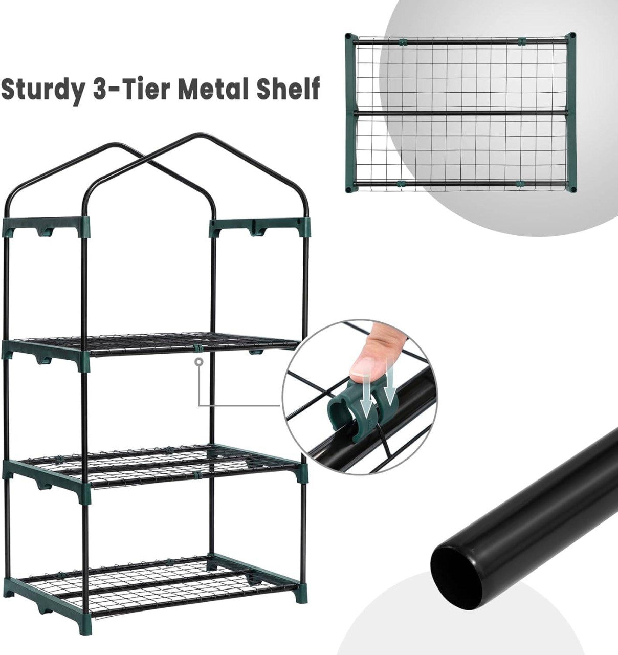 24goodz Mini Greenhouse - Durable & Stable - PE Fabric - For Garden Enthusiasts - White/Green 69x49x125/158 cm