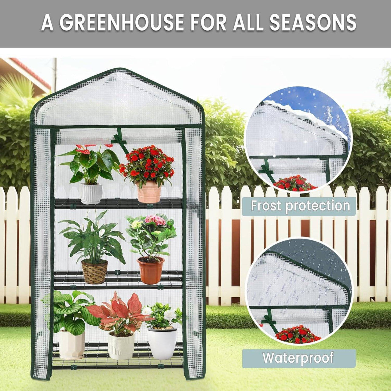 24goodz Mini Greenhouse - Durable and Stable - PE Fabric - For Garden Lovers - White/Green 69x49x125cm