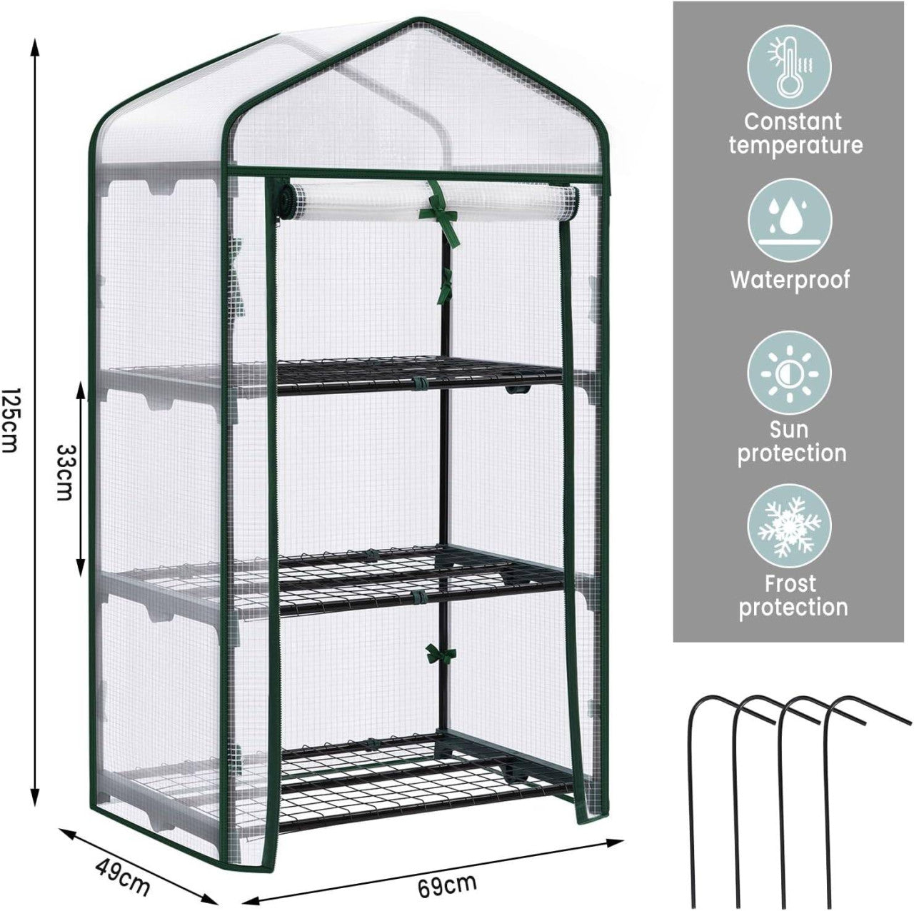 24goodz Mini Greenhouse - Durable and Stable - PE Fabric - For Garden Lovers - White/Green 69x49x125cm
