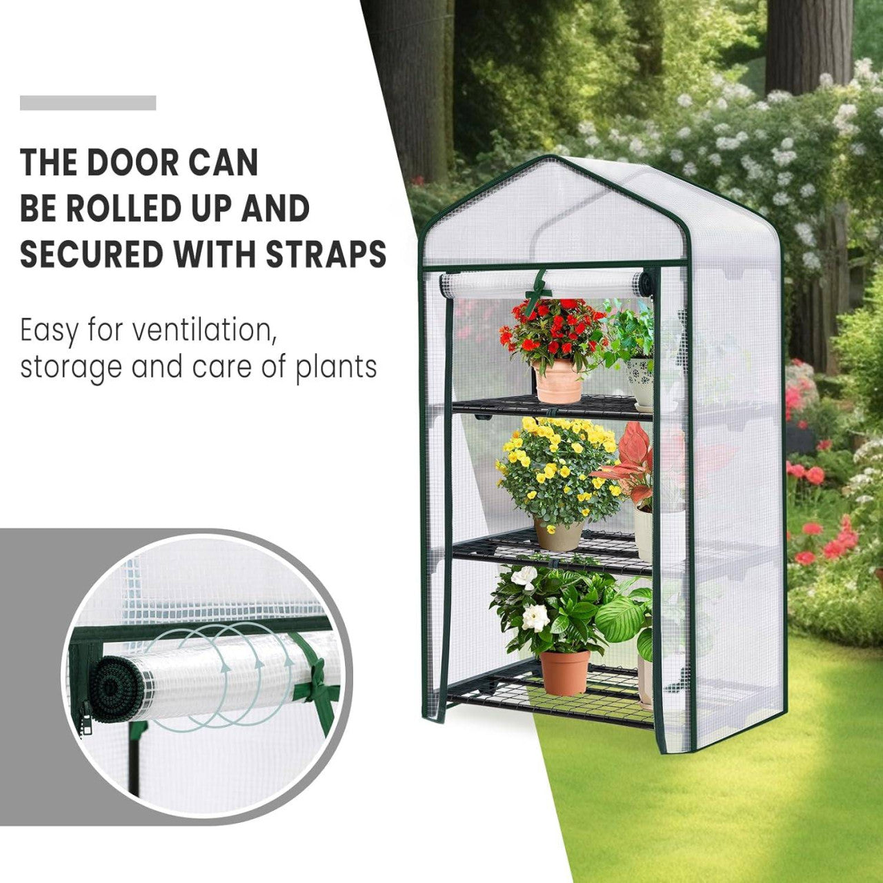 24goodz Mini Greenhouse - Durable and Stable - PE Fabric - For Garden Lovers - White/Green 69x49x125cm