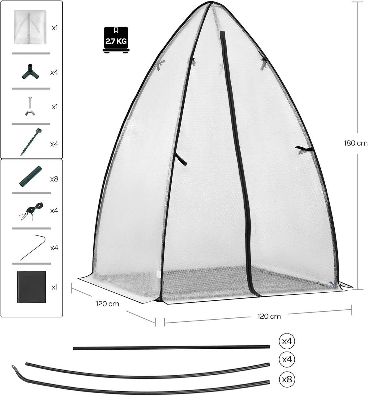 24goodz Mini Greenhouse - High-Quality Material - Stable Construction - Double-Sided Bubble Foil - For Gardeners - 120 x 180 x 120 cm