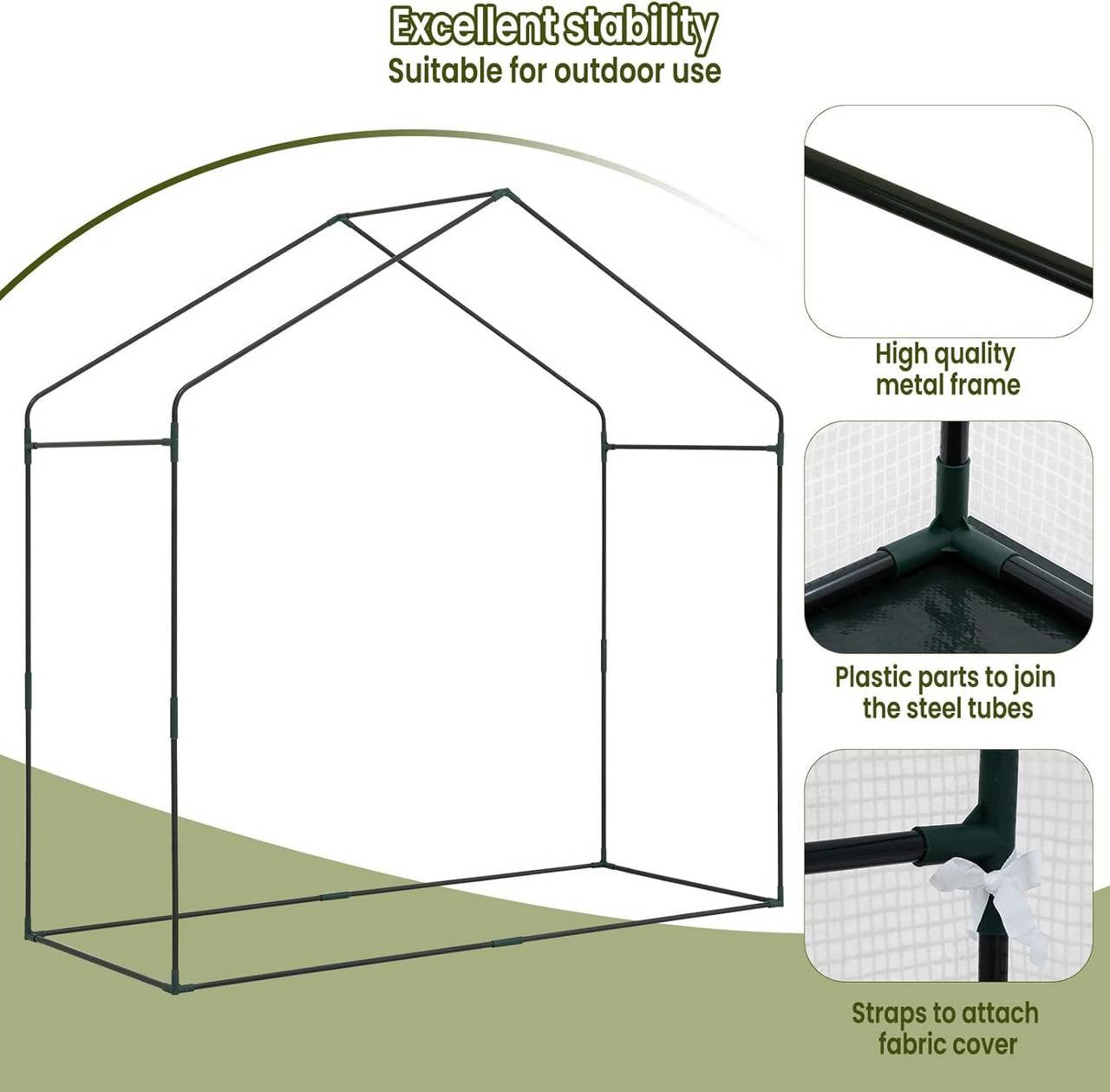 24goodz Greenhouse - Optimal Climate for Plants - Durable and Stable - Steel Tube - For Garden Enthusiasts - 200x80x200 cm - White