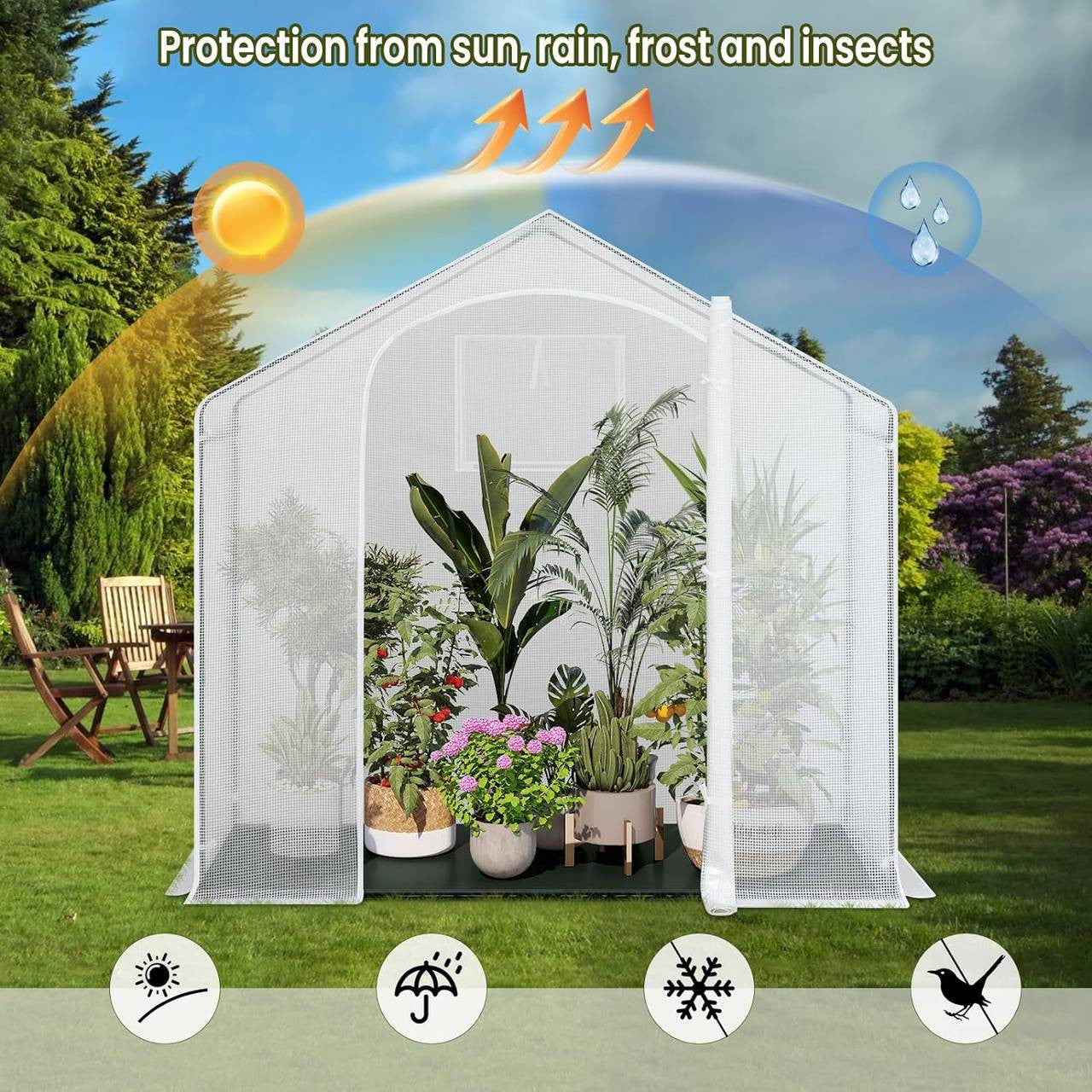24goodz Greenhouse - Optimal Climate for Plants - Durable and Stable - Steel Tube - For Garden Enthusiasts - 200x80x200 cm - White