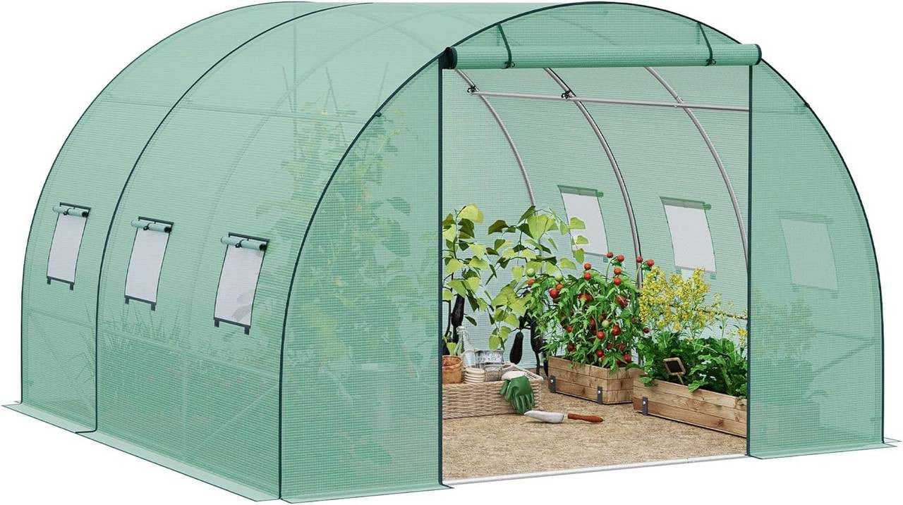 24goodz Greenhouse with Door and 6 Windows - Effective Plant Protection - Premium Quality - Steel and PE Mesh - For Garden Enthusiasts - 300 x 300 x 200 cm