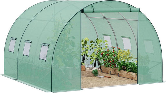 24goodz Greenhouse with Door and 6 Windows - Effective Plant Protection - Premium Quality - Steel and PE Mesh - For Garden Enthusiasts - 300 x 300 x 200 cm