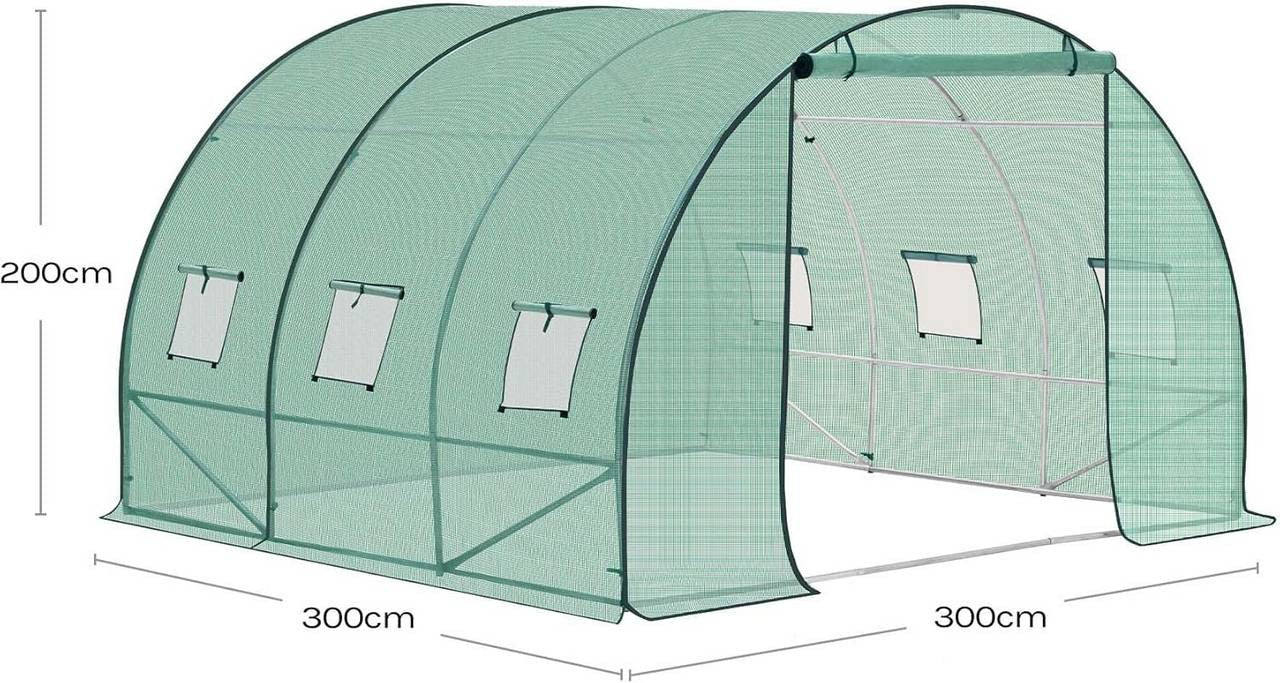 24goodz Greenhouse with Door and 6 Windows - Effective Plant Protection - Premium Quality - Steel and PE Mesh - For Garden Enthusiasts - 300 x 300 x 200 cm