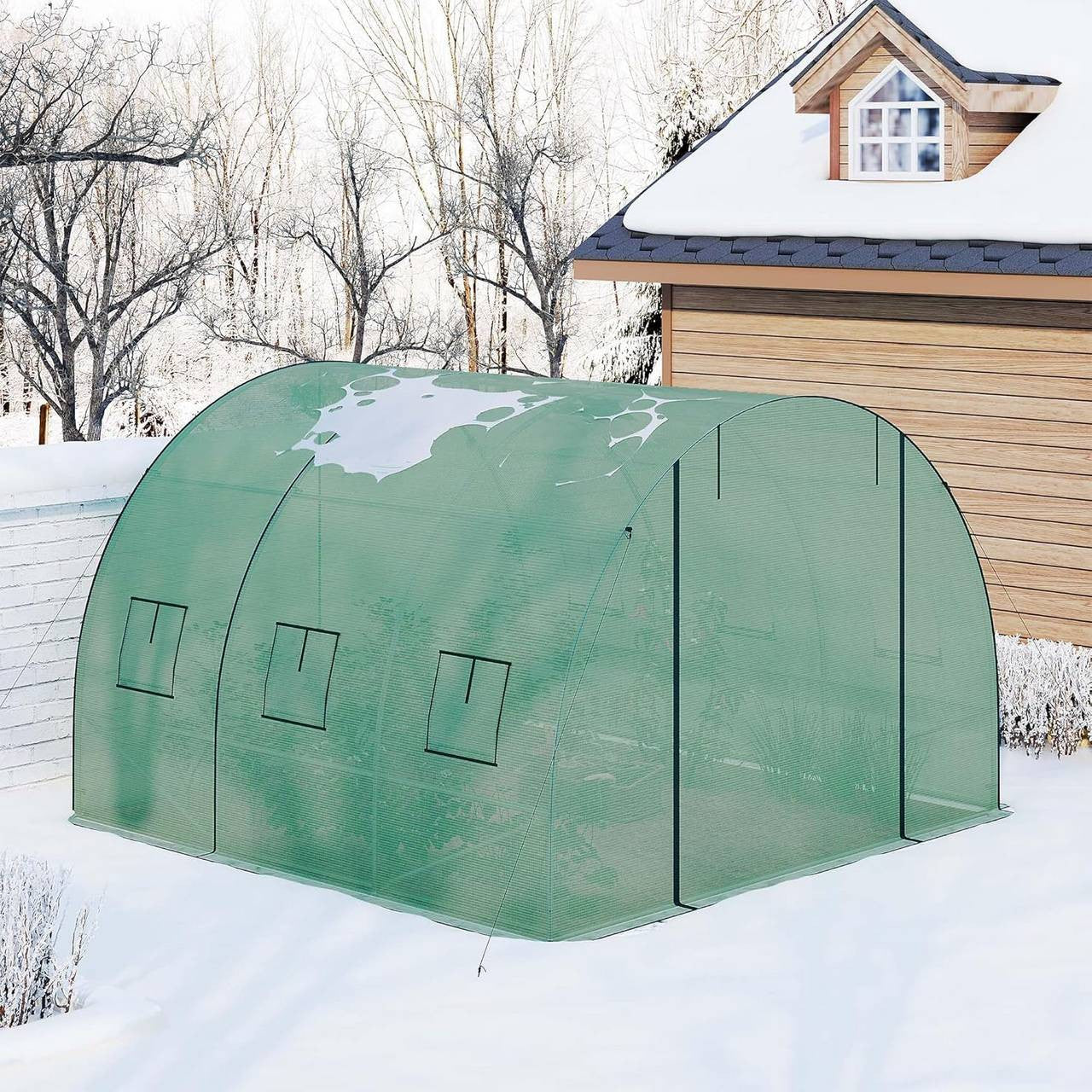 24goodz Greenhouse with Door and 6 Windows - Effective Plant Protection - Premium Quality - Steel and PE Mesh - For Garden Enthusiasts - 300 x 300 x 200 cm