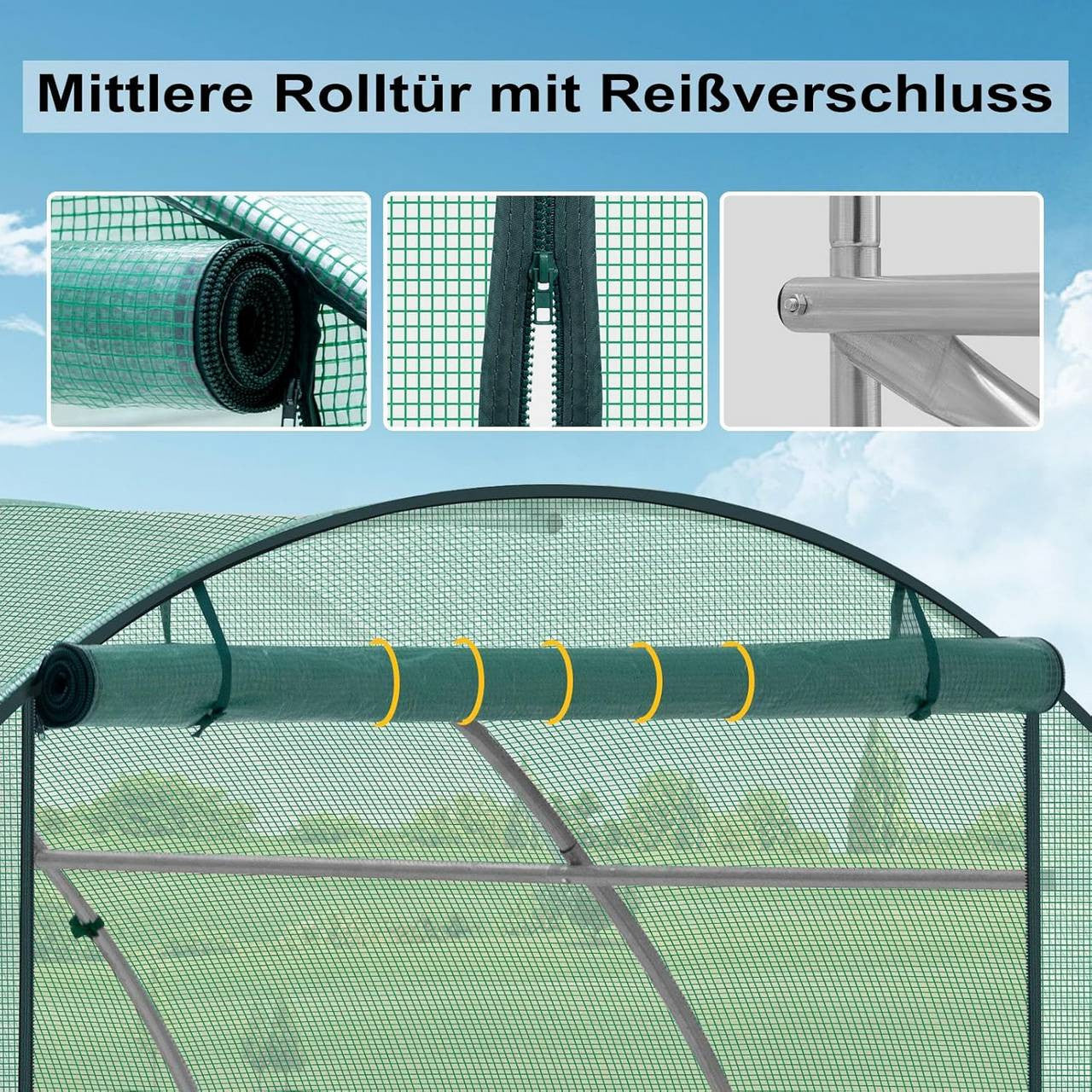 24goodz Greenhouse with Door and 6 Windows - Effective Plant Protection - Premium Quality - Steel and PE Mesh - For Garden Enthusiasts - 300 x 300 x 200 cm