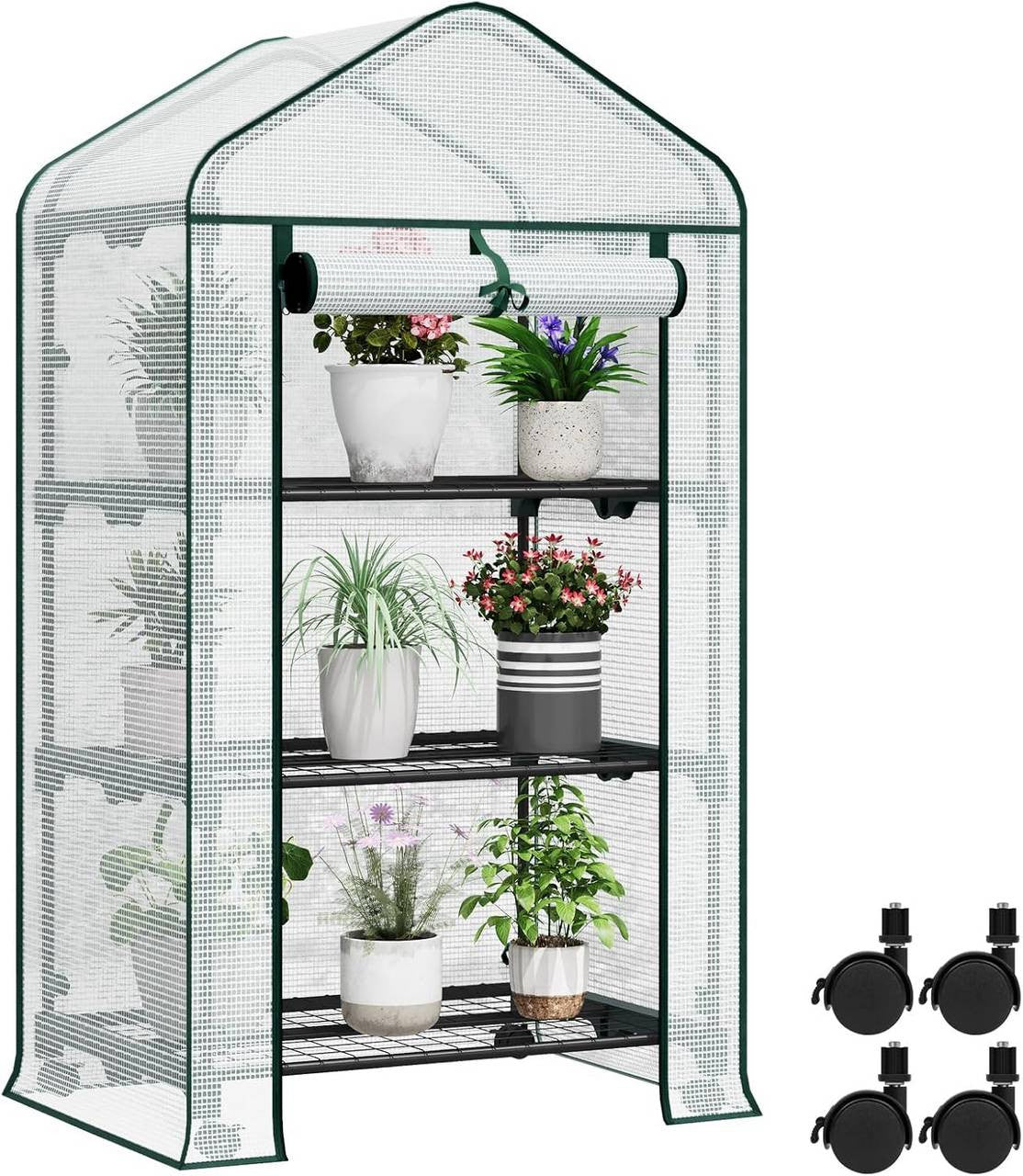 24goodz Mobile Greenhouse with 3 Shelves - Durable and Versatile - PE Mesh - For Plant Lovers - 70 x 130 x 50 cm - White