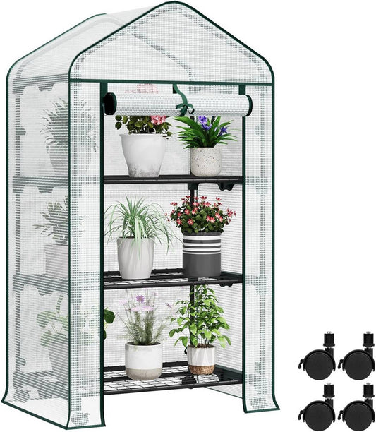 24goodz Mobile Greenhouse with 3 Shelves - Durable and Versatile - PE Mesh - For Plant Lovers - 70 x 130 x 50 cm - White