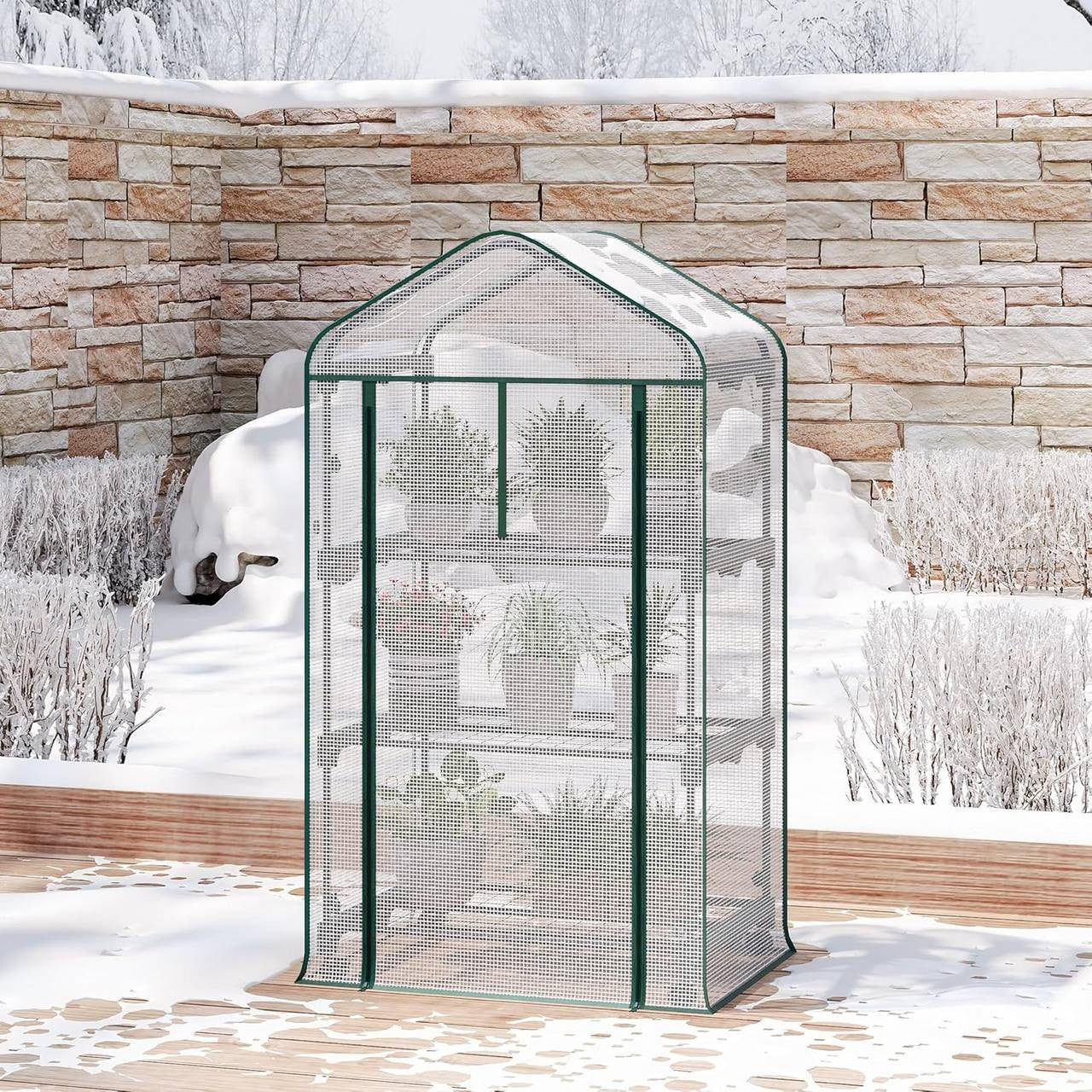24goodz Mobile Greenhouse with 3 Shelves - Durable and Versatile - PE Mesh - For Plant Lovers - 70 x 130 x 50 cm - White