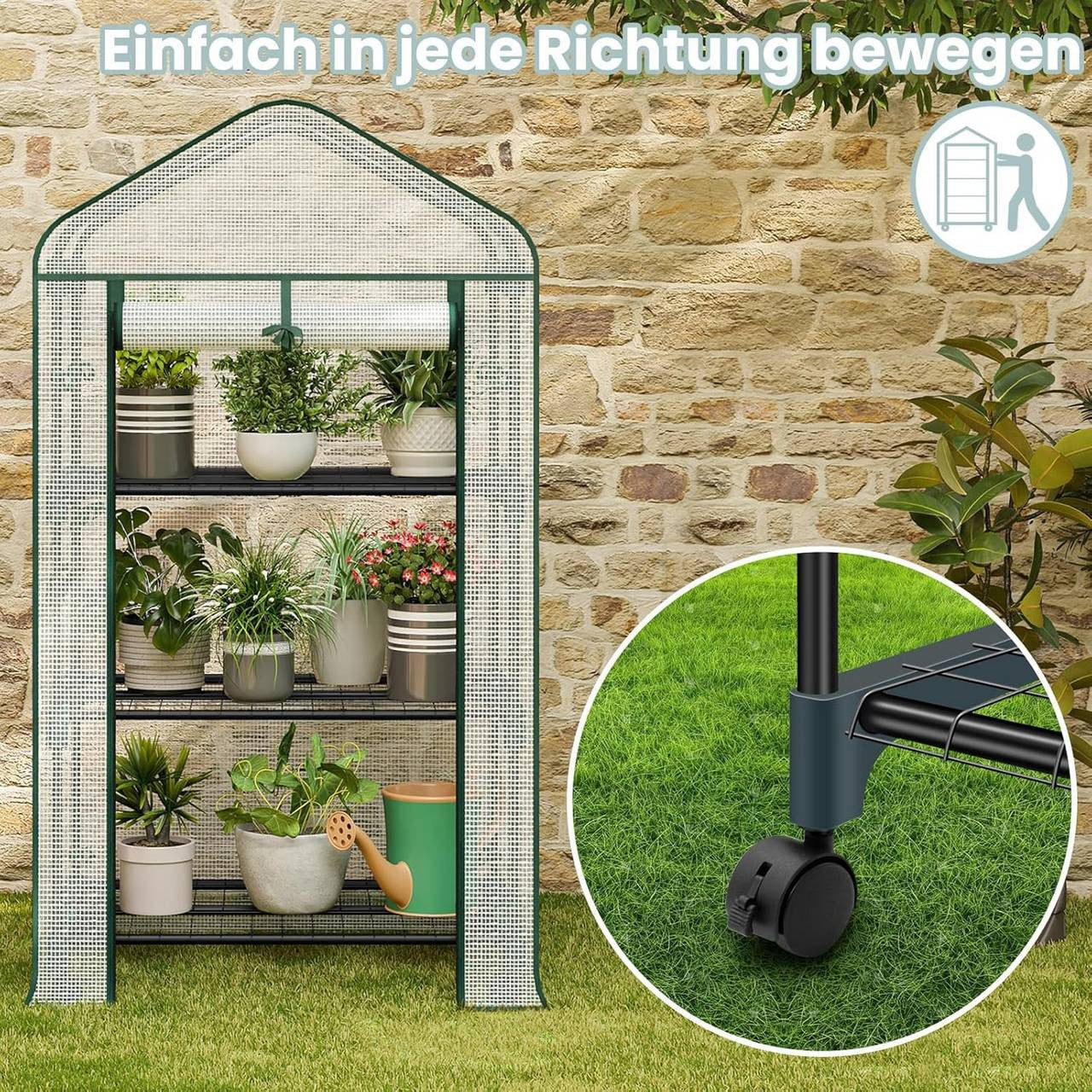 24goodz Mobile Greenhouse with 3 Shelves - Durable and Versatile - PE Mesh - For Plant Lovers - 70 x 130 x 50 cm - White