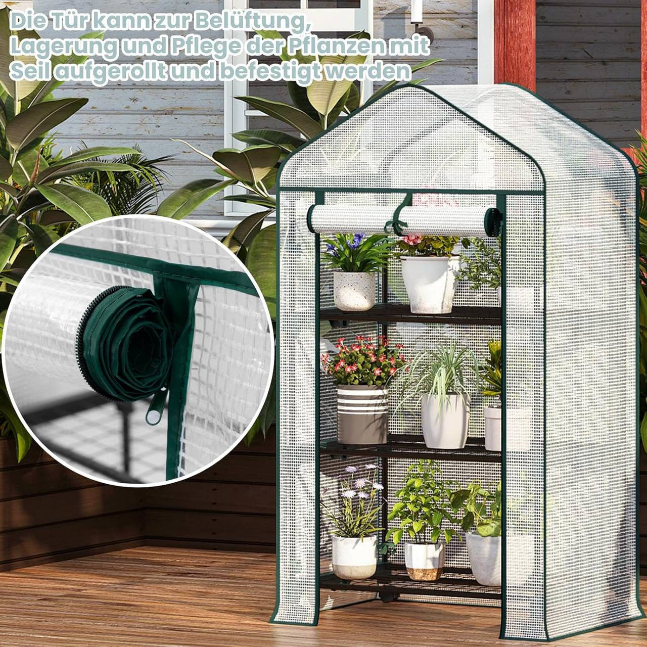 24goodz Mobile Greenhouse with 3 Shelves - Durable and Versatile - PE Mesh - For Plant Lovers - 70 x 130 x 50 cm - White