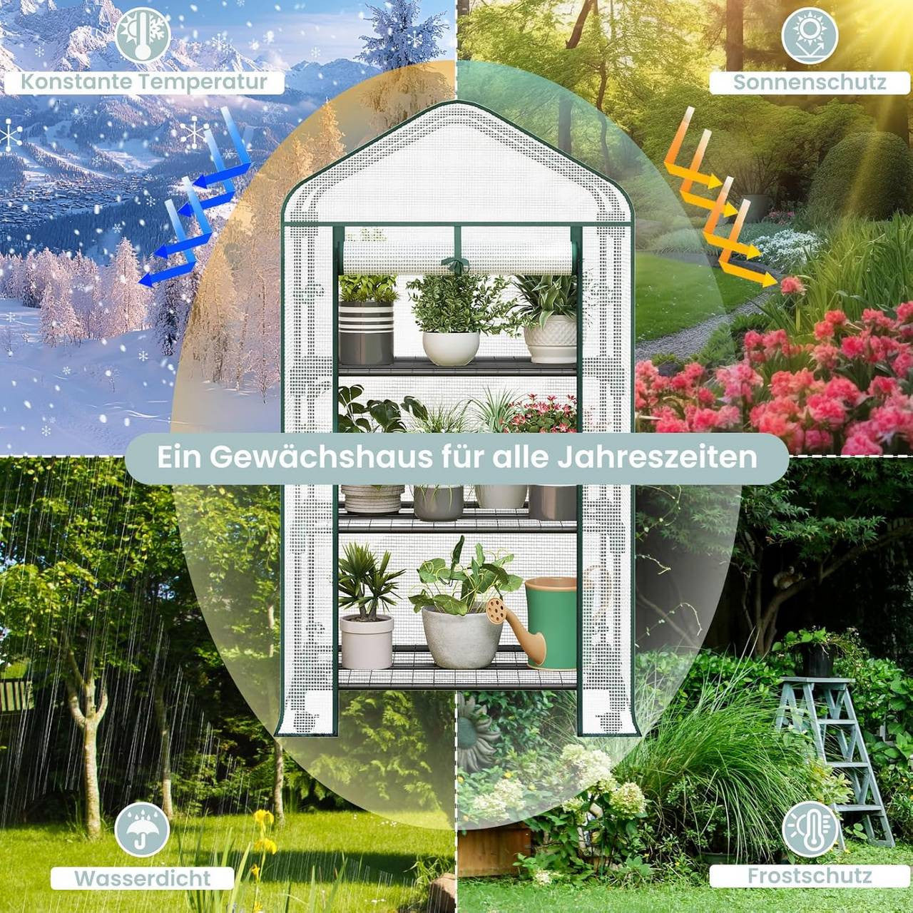 24goodz Mobile Greenhouse with 3 Shelves - Durable and Versatile - PE Mesh - For Plant Lovers - 70 x 130 x 50 cm - White