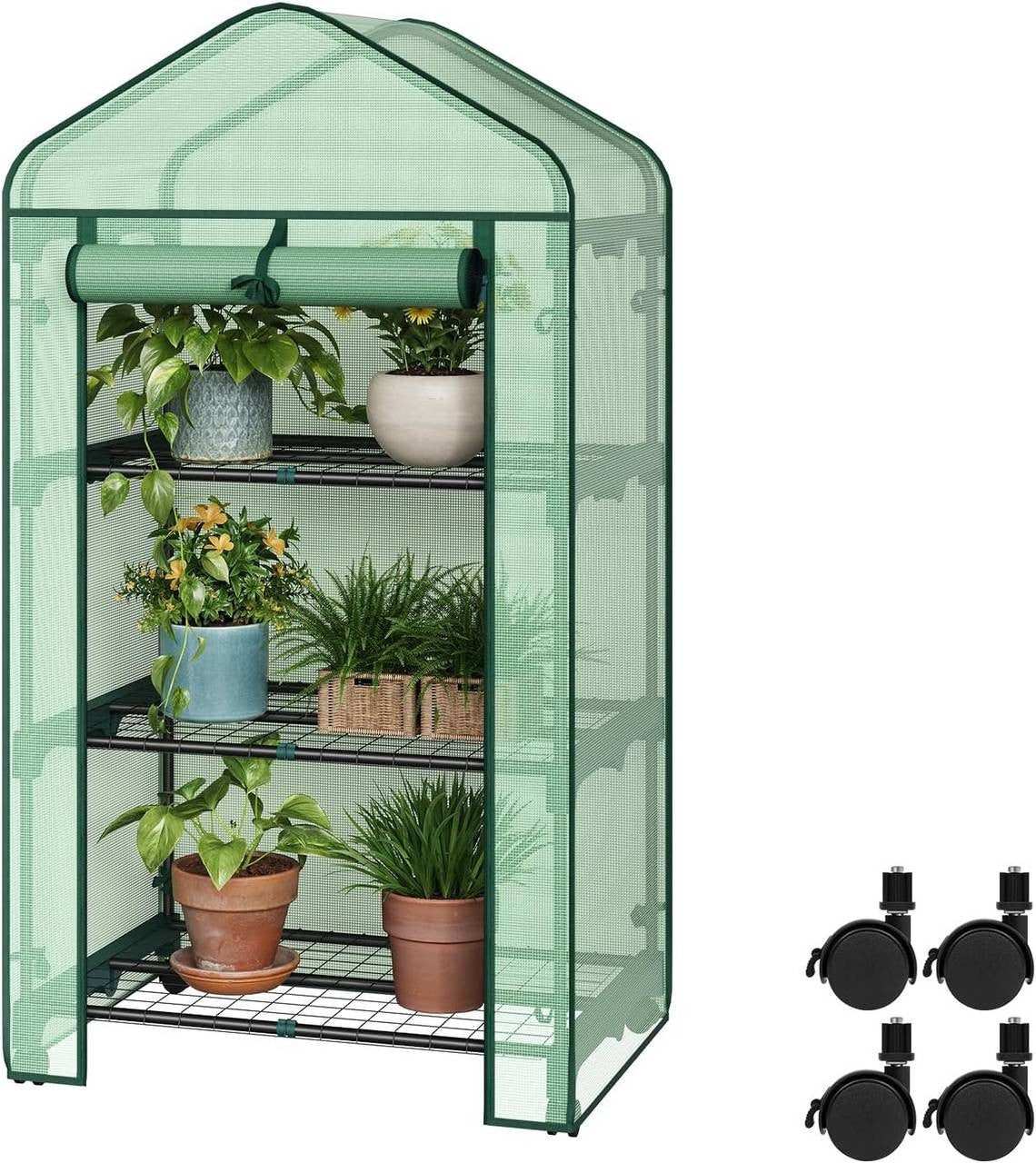 24goodz Portable Greenhouse with 3 Shelves - Durable and Weather-Resistant - 140 g/m² PE - For Plant Lovers - 70 x 130 x 50 cm