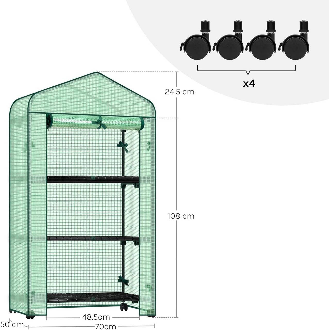 24goodz Portable Greenhouse with 3 Shelves - Durable and Weather-Resistant - 140 g/m² PE - For Plant Lovers - 70 x 130 x 50 cm