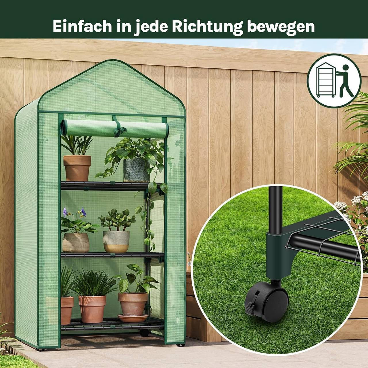 24goodz Portable Greenhouse with 3 Shelves - Durable and Weather-Resistant - 140 g/m² PE - For Plant Lovers - 70 x 130 x 50 cm