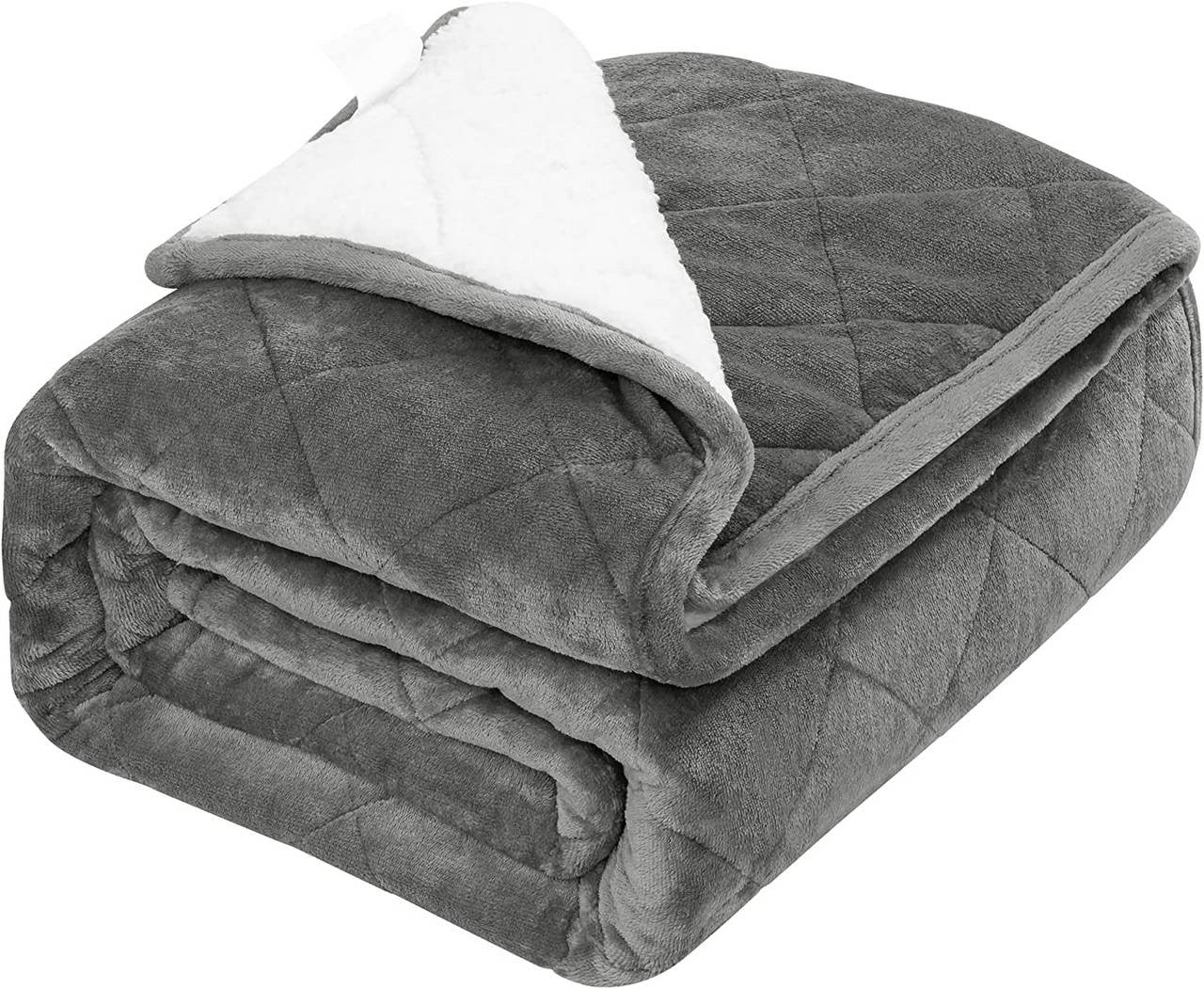 24goodz Weighted Therapy Blanket - Stress Relief & Sleep Aid - Flannel and Sherpa - For Adults - Grey