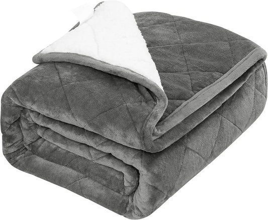 24goodz Weighted Therapy Blanket - Stress Relief & Sleep Aid - Flannel and Sherpa - For Adults - Grey