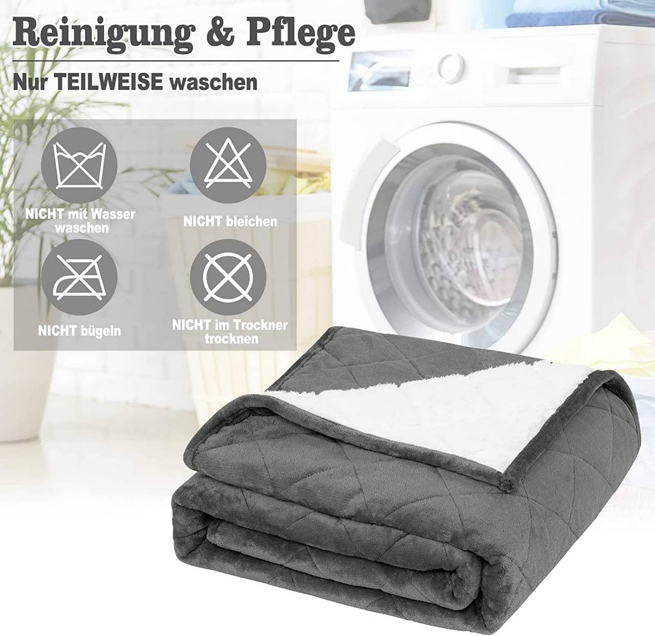 24goodz Weighted Therapy Blanket - Stress Relief & Sleep Aid - Flannel and Sherpa - For Adults - Grey
