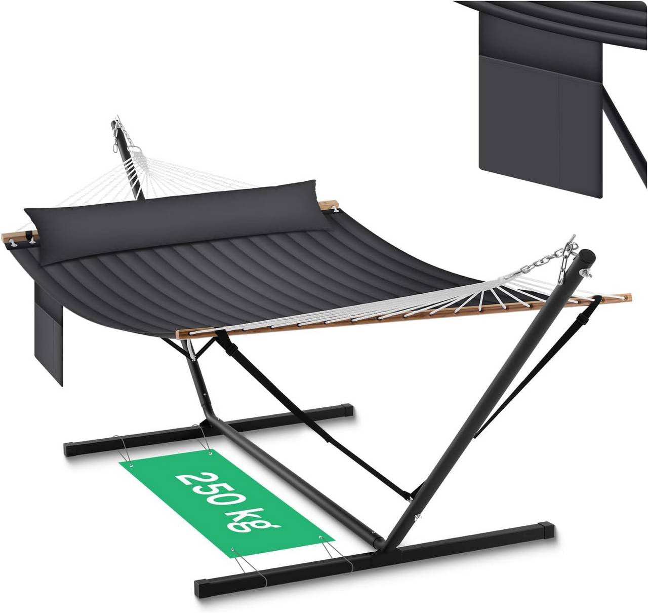 24goodz Hammock with Stand - Sturdy and Stable - Comfortable for Two - Metal + Polyester - Dark Grey