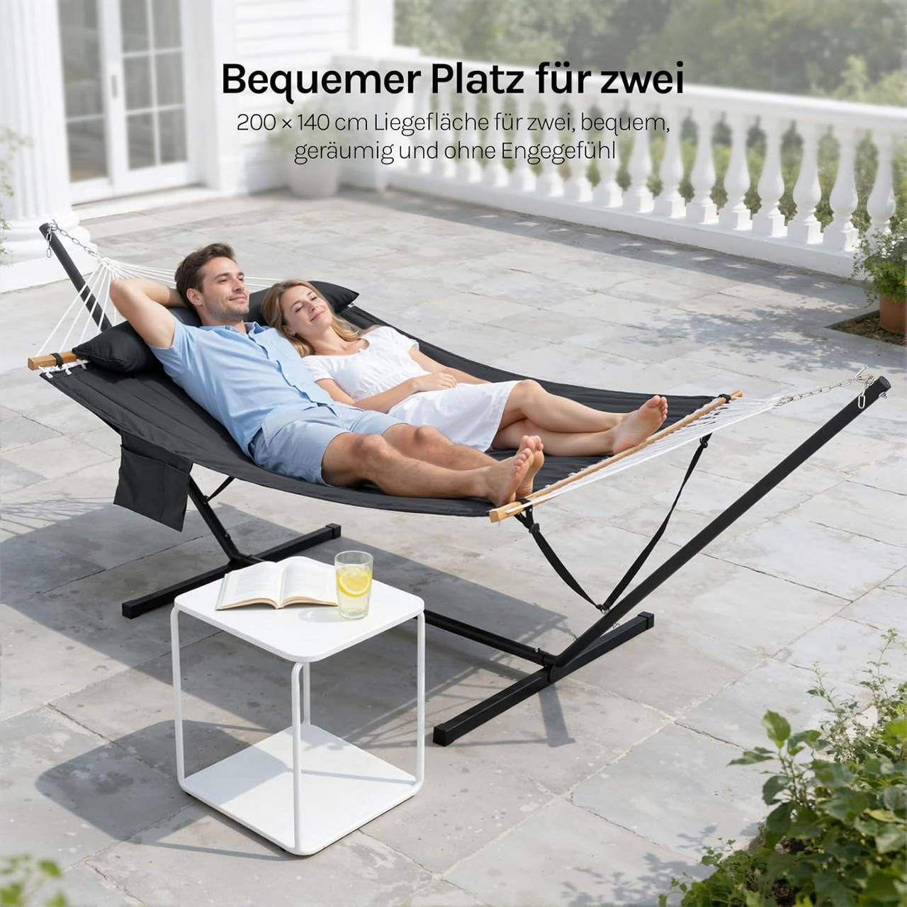 24goodz Hammock with Stand - Sturdy and Stable - Comfortable for Two - Metal + Polyester - Dark Grey