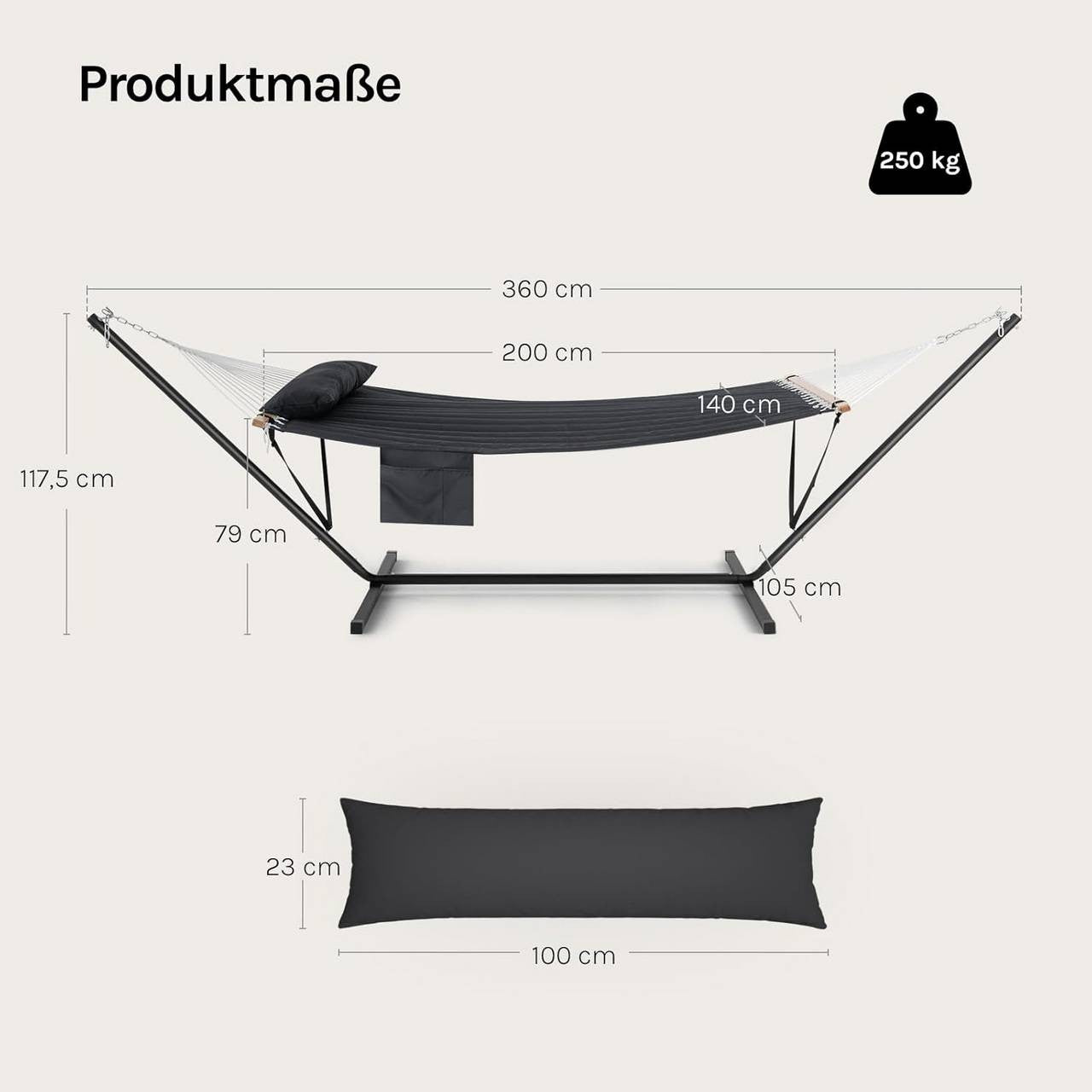 24goodz Hammock with Stand - Sturdy and Stable - Comfortable for Two - Metal + Polyester - Dark Grey