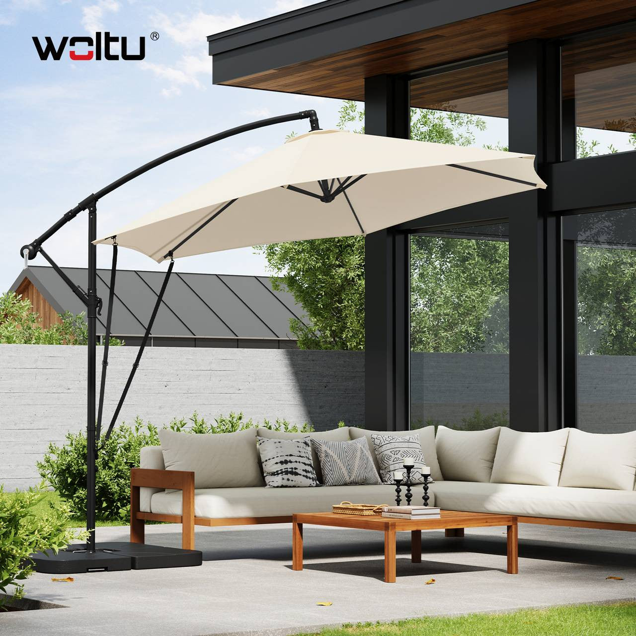 24goodz Hanging Garden Umbrella φ310cm - UV Protection - Adjustable Tilt - Metal and Polyester - Beige