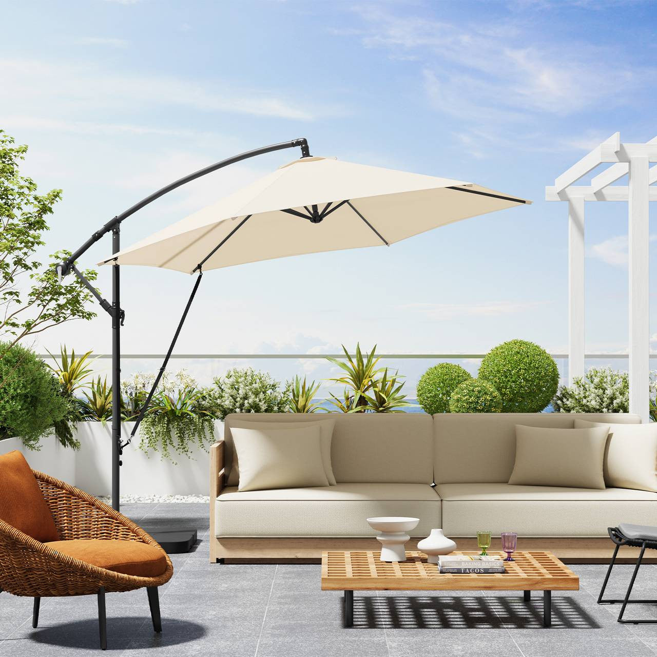 24goodz Hanging Garden Umbrella φ310cm - UV Protection - Adjustable Tilt - Metal and Polyester - Beige