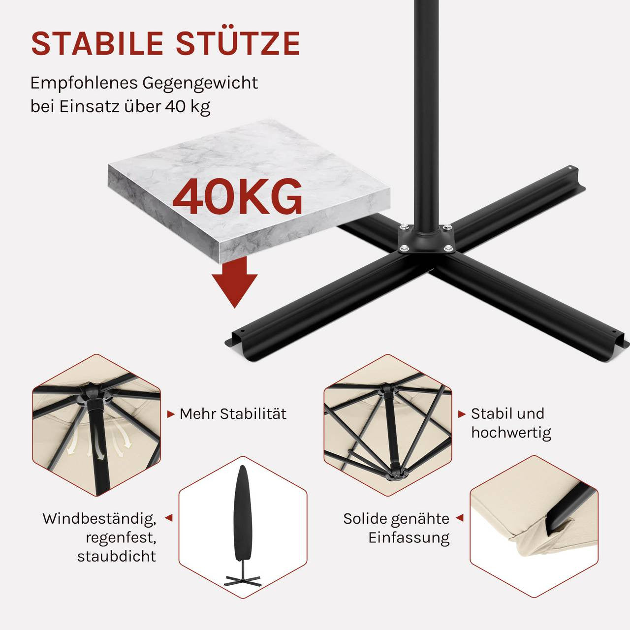 24goodz Hanging Garden Umbrella φ310cm - UV Protection - Adjustable Tilt - Metal and Polyester - Beige