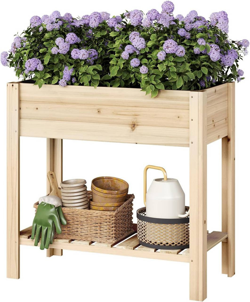 24goodz Raised Wooden Garden Bed - Weatherproof & Moisture Resistant - Pine Wood - For Garden Enthusiasts - Brown/Wood Colour - 80 x 75 x 40 cm