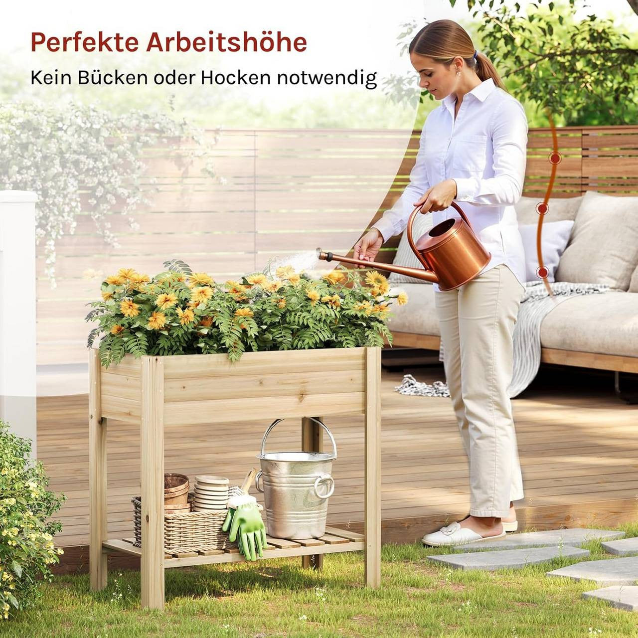 24goodz Raised Wooden Garden Bed - Weatherproof & Moisture Resistant - Pine Wood - For Garden Enthusiasts - Brown/Wood Colour - 80 x 75 x 40 cm