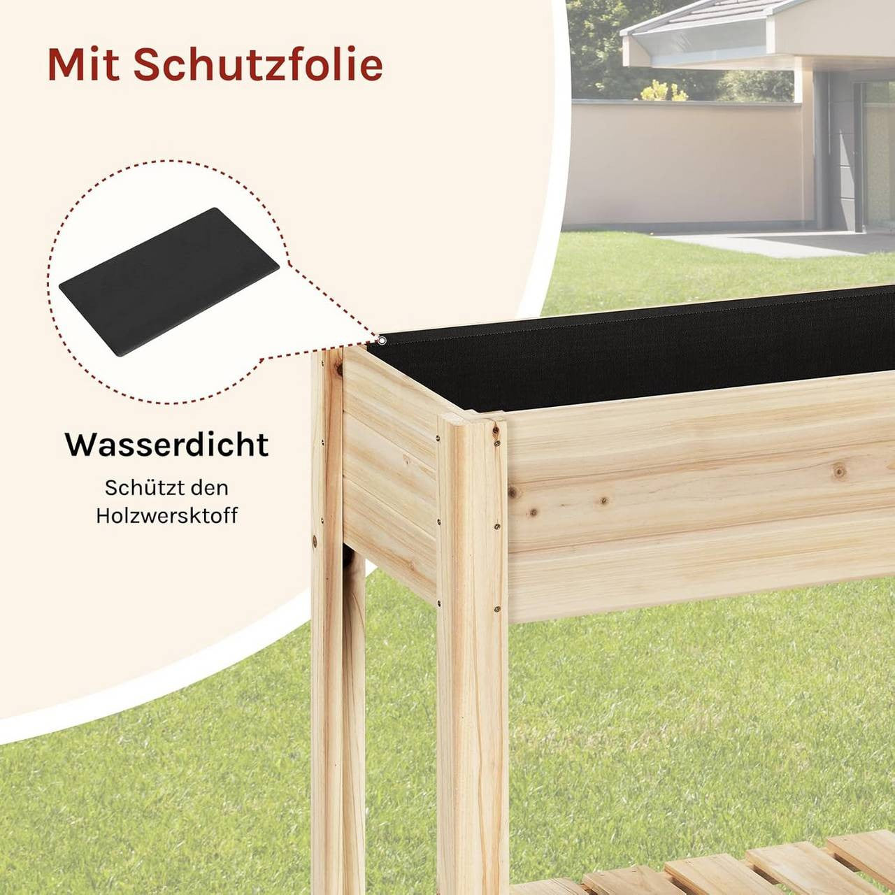 24goodz Raised Wooden Garden Bed - Weatherproof & Moisture Resistant - Pine Wood - For Garden Enthusiasts - Brown/Wood Colour - 80 x 75 x 40 cm