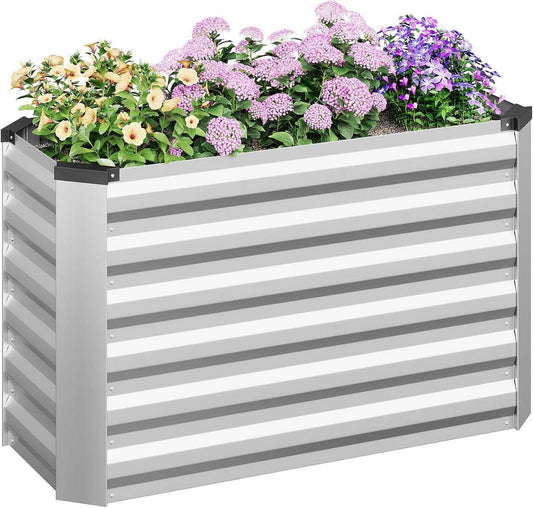 24goodz Raised Garden Bed - Durable Galvanized Steel - Ergonomic Design - Galvanized Steel - For Garden Enthusiasts - Silver 100x56x40 cm