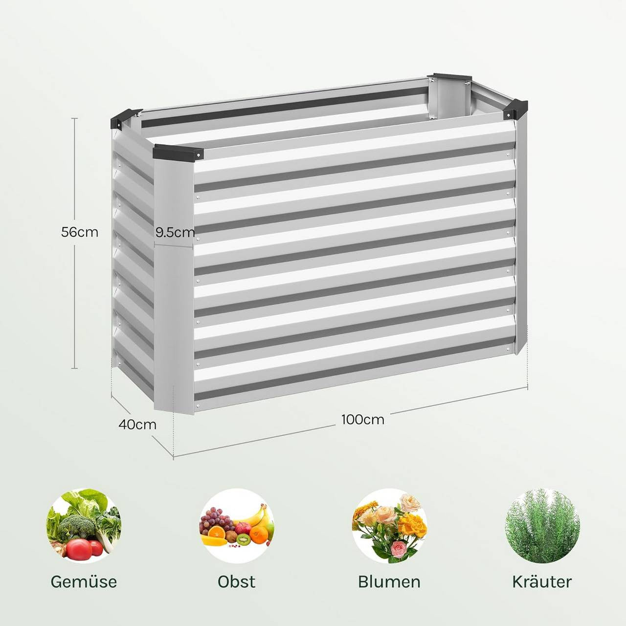 24goodz Raised Garden Bed - Durable Galvanized Steel - Ergonomic Design - Galvanized Steel - For Garden Enthusiasts - Silver 100x56x40 cm
