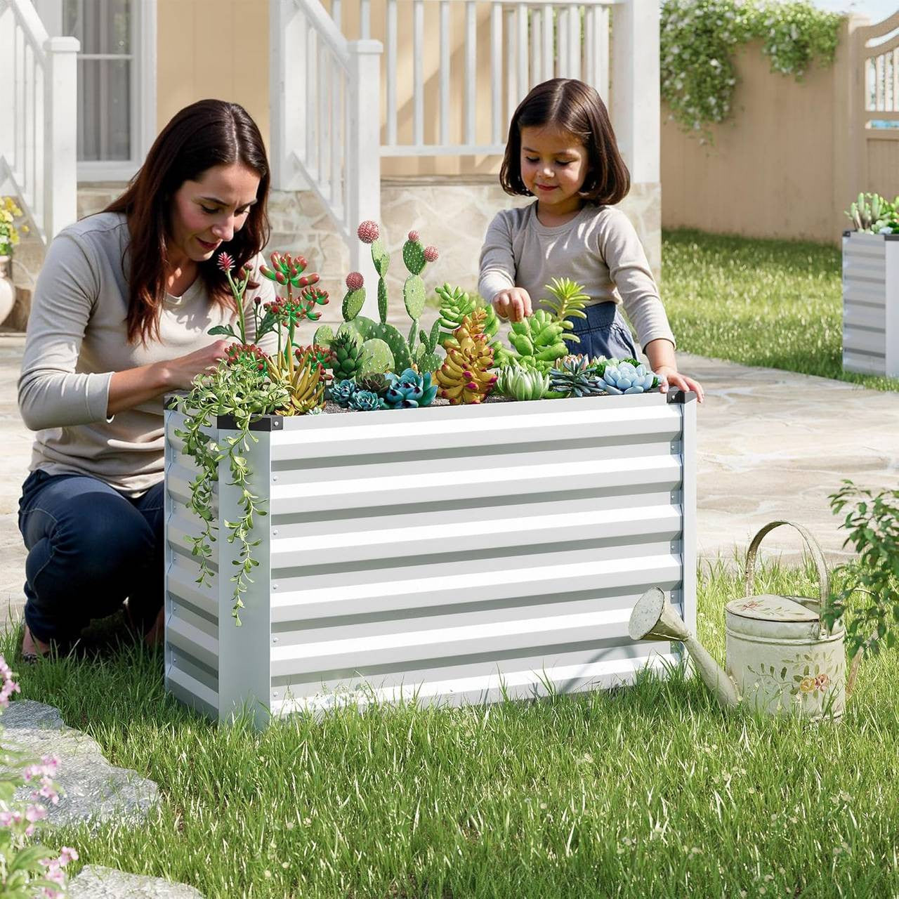 24goodz Raised Garden Bed - Durable Galvanized Steel - Ergonomic Design - Galvanized Steel - For Garden Enthusiasts - Silver 100x56x40 cm