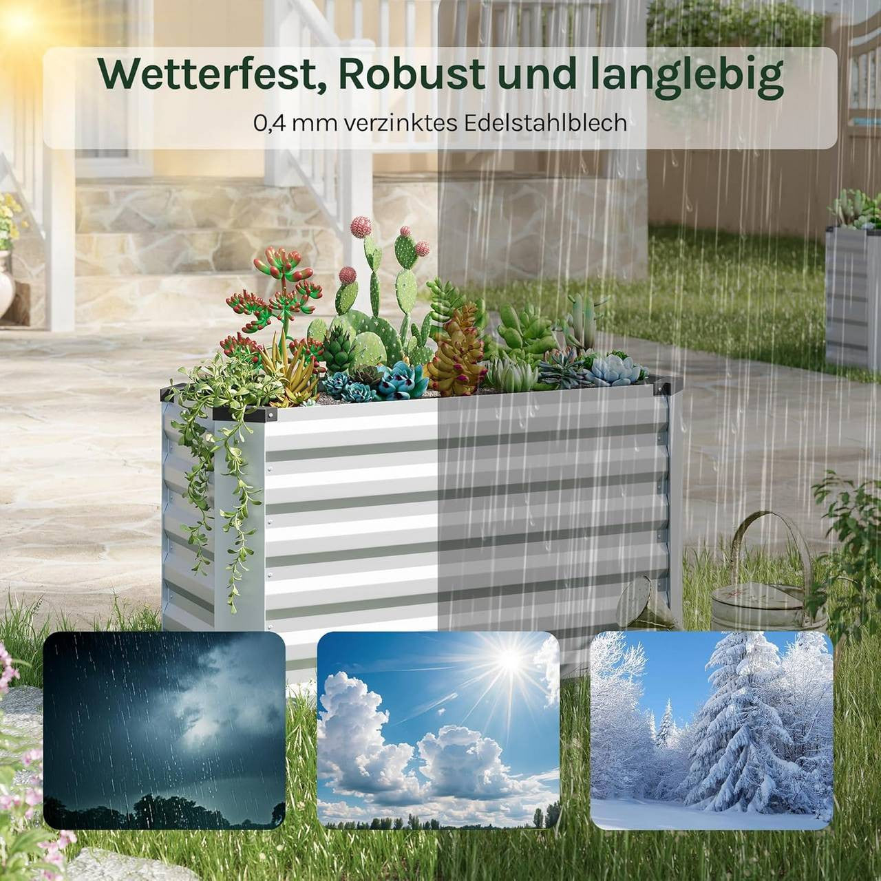 24goodz Raised Garden Bed - Durable Galvanized Steel - Ergonomic Design - Galvanized Steel - For Garden Enthusiasts - Silver 100x56x40 cm