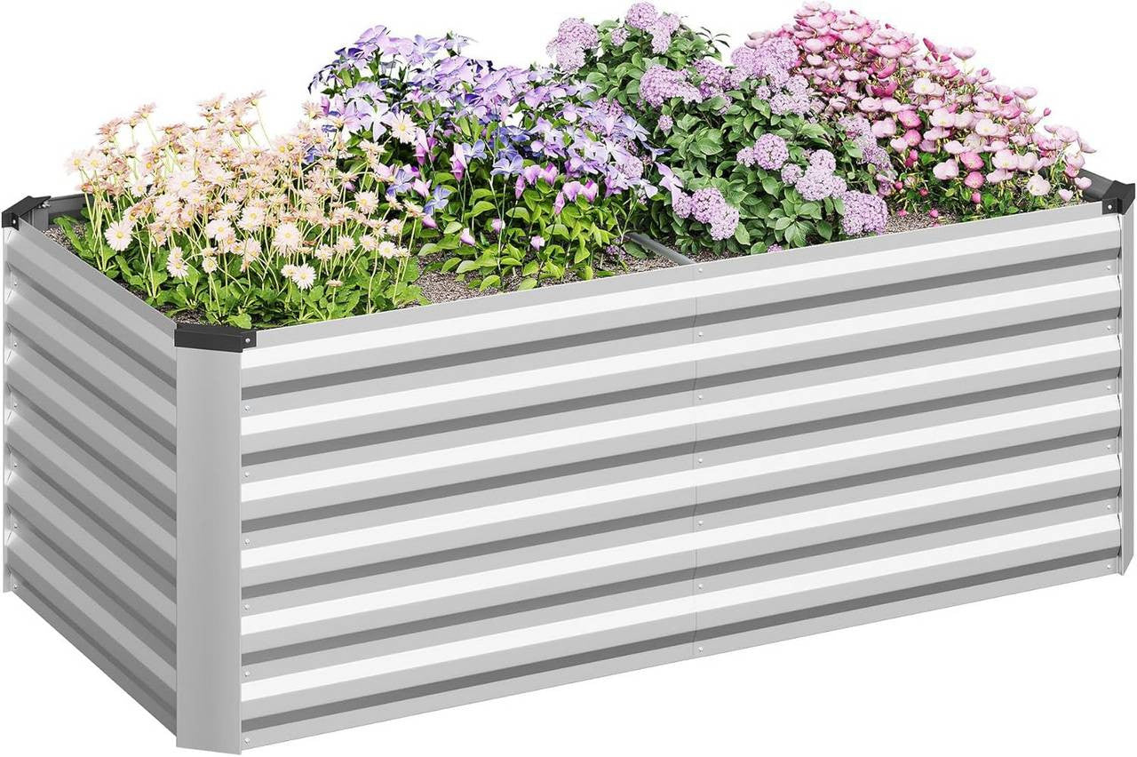 24goodz Raised Garden Bed - Durable Galvanized Steel - Ergonomic Design - 160 x 56 x 80 cm - Silver