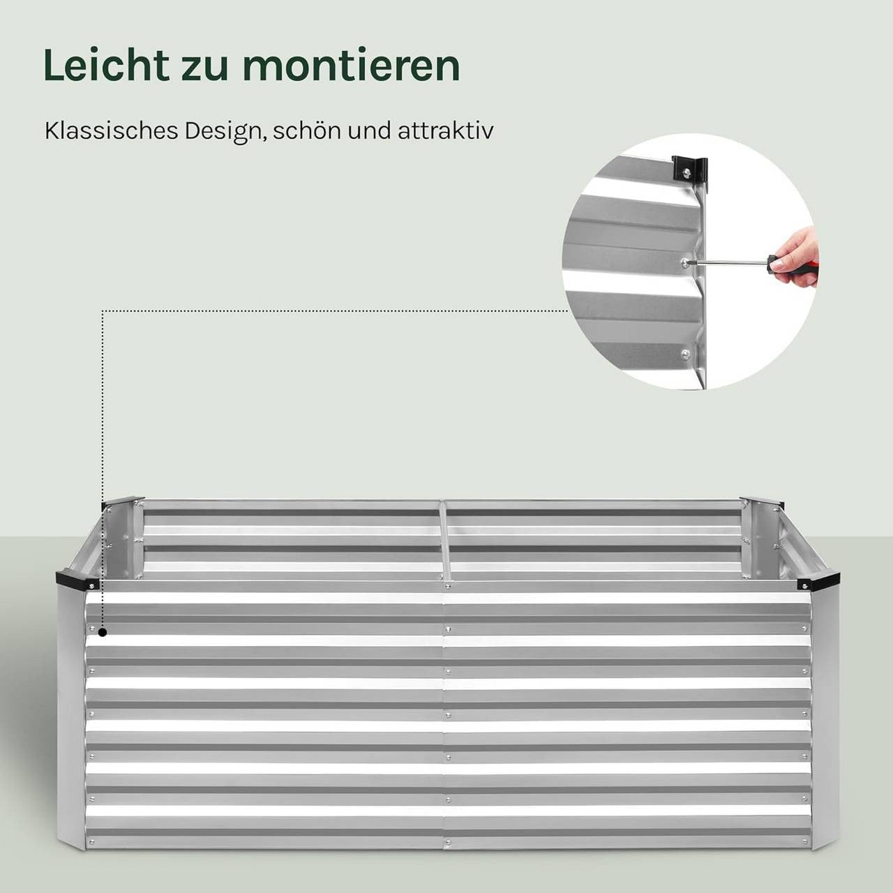24goodz Raised Garden Bed - Durable Galvanized Steel - Ergonomic Design - 160 x 56 x 80 cm - Silver