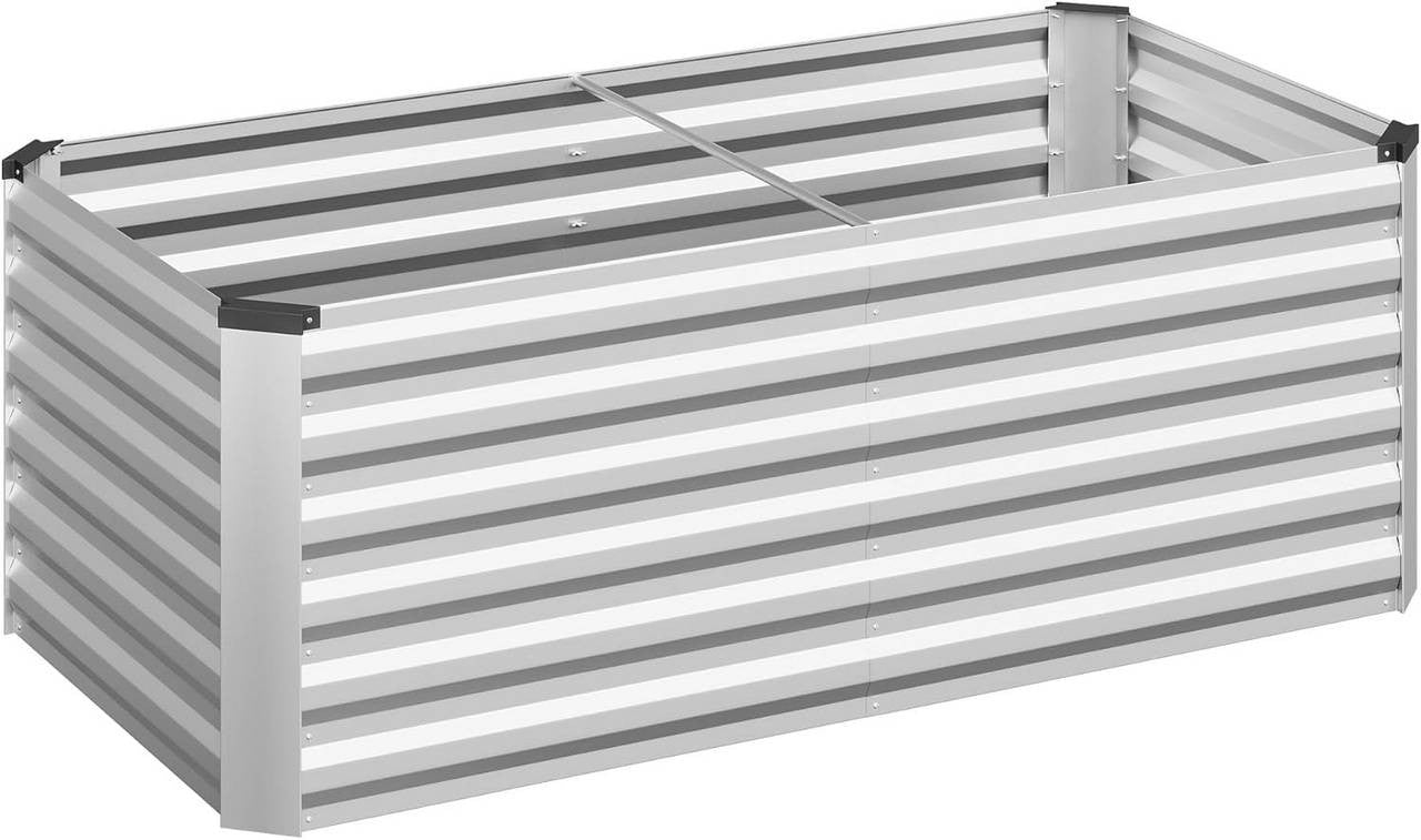 24goodz Raised Garden Bed - Durable Galvanized Steel - Ergonomic Design - 160 x 56 x 80 cm - Silver
